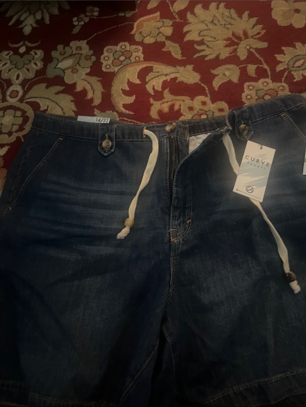 Women’s Dark Blue Denim Drawstring Shorts - Picture 2 of 4